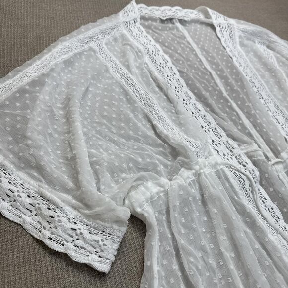 Abercrombie Boho Cottage Sheer White Polka Dot Lace Kimono Robe Fairy Cover Up - Picture 2 of 7